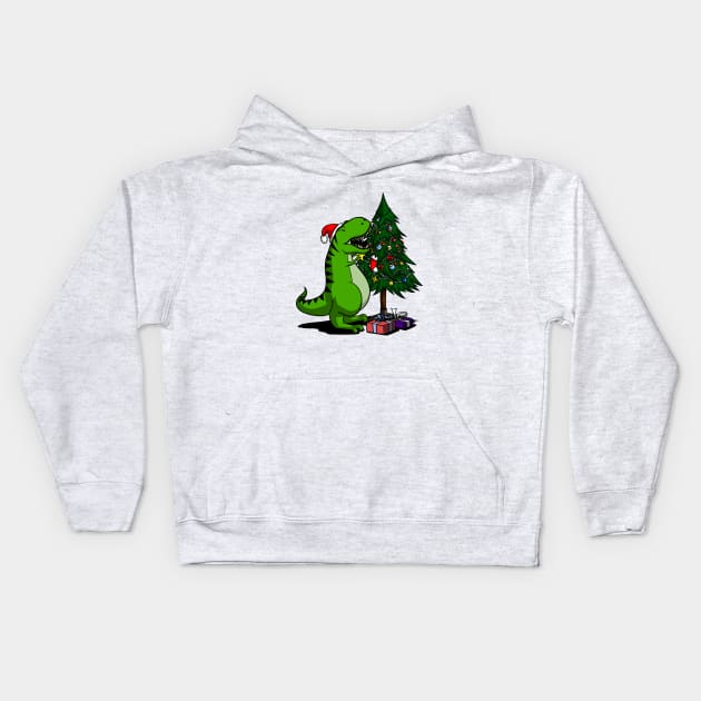 T-Rex Hates Christmas Tree Star Funny Dinosaur Kids Hoodie by underheaven